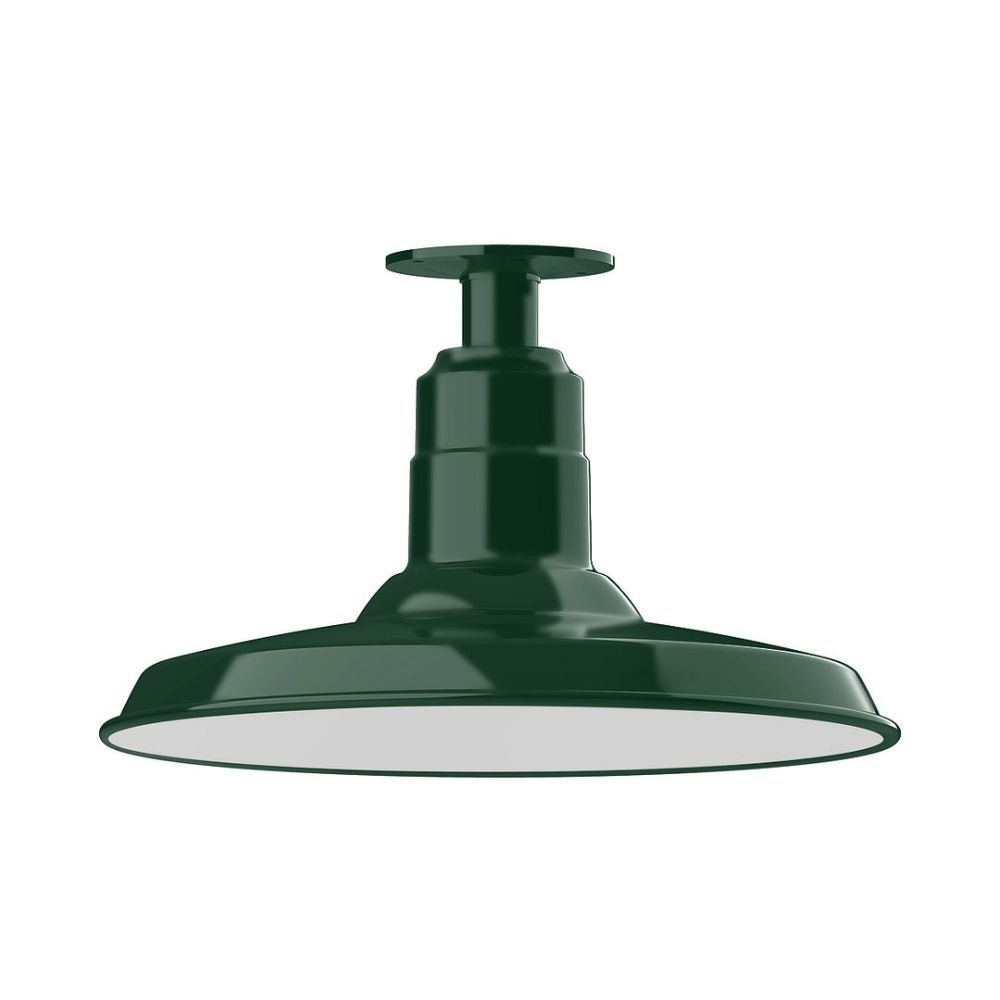 Montclair Lightworks FMB183-42 14" Warehouse shade, flush mount ceiling light, Forest Green